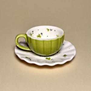 قهوه خوری و نعلبکی شکوفه سبز