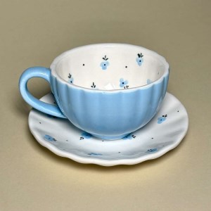 لته خوری و نعلبکی شکوفه آبی آسمونی