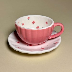 لته خوری و نعلبکی شکوفه صورتی پاستیلی