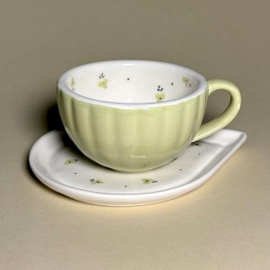لته خوری و نعلبکی اشکی شکوفه سبز کمرنگ