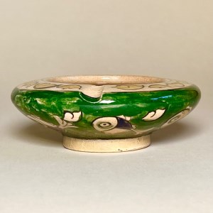 زیرسیگاری سفالی نقاشی زیرلعابی ماهی سبز