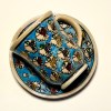 فنجان نعلبکی چای خوری سفالی نقاشی زیرلعابی ماهی آبی آسمانی