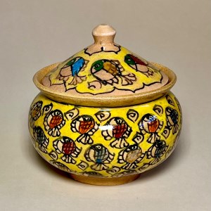 قندان سفالی نقاشی زیرلعابی ماهی زرد