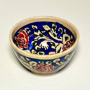 پیاله/ کاسه سفالی نقاشی زیرلعابی سنتی گل و بوته