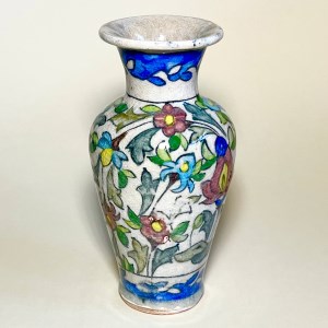 گلدان سفالی سنتی نقاشی زیرلعابی گل و بوته شبه عتیقه