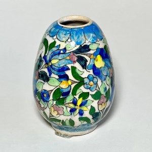 گلدان بیضی سفال کوچک نقاشی زیرلعابی گل و بوته