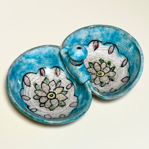 اردوخوری قدیمی نقاشی گل زیرلعابی حاشیه فیروزه بزرگ 