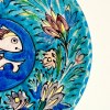 بشقاب/دیوارکوب قدیمی نقاشی حوض ماهی و گل و بوته