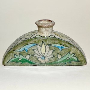 گلدان/چای‌دان قدیمی سفال نقاشی گل شاه‌عباسی زیرلعابی 